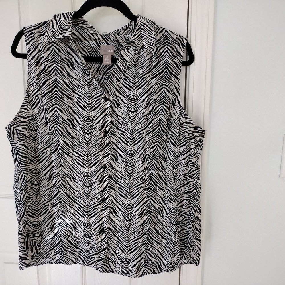 Chico Top, Size 3,  Zebra print, black and white,